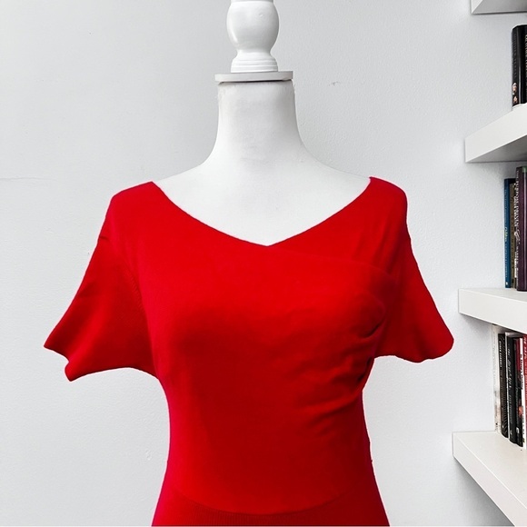 MICHELLE MASON Revolve Red Ribbed Short Sleeve Crossover Sweater Dress Sz small - Picture 3 of 13